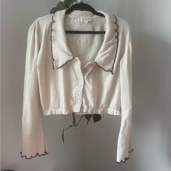 Anthropologie Nation Los Angeles Daisy Oversized Collar Button-Front Top - Picture 5 of 12